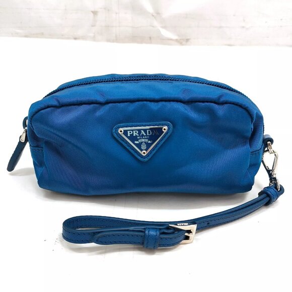 Prada Cosmetic Pouch Blue Nylon 137-012825 - Picture 1 of 12